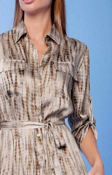 Košeľové maxi šaty s potlačou Rick Cardona, pieskovo-hnedá #5