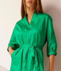 Košeľové šaty saténové s opaskom HEINE, zelené #4