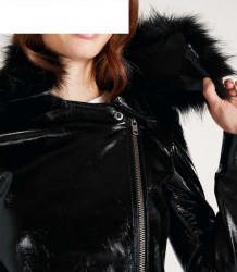 Kožená lakovaná bunda + 2 kožušiny, čierna #4