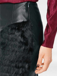 Kožená sukňa s umelou kožušinou , čierna #4