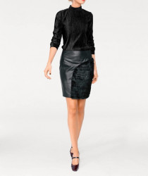 Kožená sukňa s umelou kožušinou , čierna #5