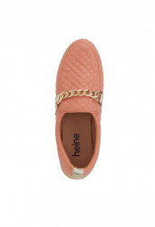 Kožené prešívané slipper topánky s ozdobnou retiazkou Heine, oranžová #3