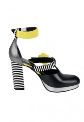 Kožené sandále s členkovým popruhom Heine, čierno-žlté #2