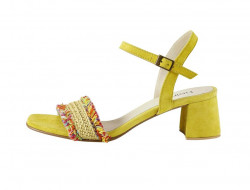 Kožené sandále s farebným strapcovým pásom Heine, žlté #1