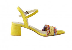 Kožené sandále s farebným strapcovým pásom Heine, žlté #2
