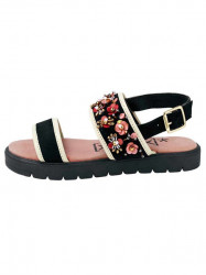 Kožené sandále s kvetmi, čierne #1