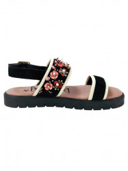 Kožené sandále s kvetmi, čierne #2