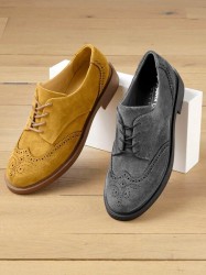 Kožené semišové šnurovacie topánky Andrea Conti, žlté #5