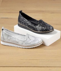 Kožené slipper topánky Andrea Conti, čierno-strieborné #6