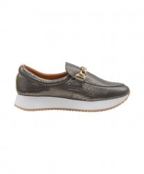 Kožené slipper topánky s ozdobnou retiazkou Heine, khaki-metalické #1