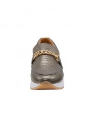 Kožené slipper topánky s ozdobnou retiazkou Heine, khaki-metalické #2