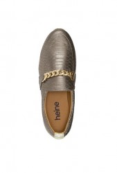 Kožené slipper topánky s ozdobnou retiazkou Heine, khaki-metalické #3
