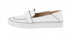 Kožené slipper topánky s ozdobnými nitmi Heine, biele #1