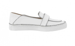 Kožené slipper topánky s ozdobnými nitmi Heine, biele #2