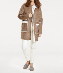 Kožušinový obojstranný kabát, karamelovo-krémový #1