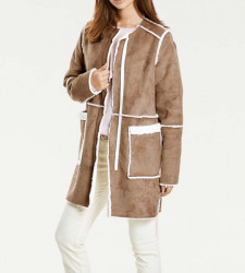 Kožušinový obojstranný kabát, karamelovo-krémový #2