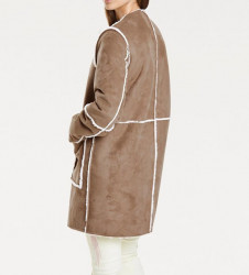 Kožušinový obojstranný kabát, karamelovo-krémový #3