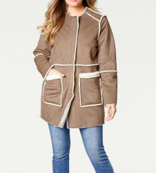 Kožušinový obojstranný kabát, karamelovo-krémový #5