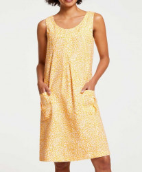 Ľanové šaty s potlačou Linea Tesini, krémovo-žlté