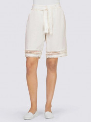 Ľanové šortky s čipkou a opaskom Linea Tesini, krémová #1