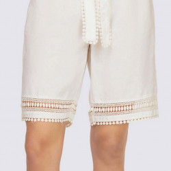 Ľanové šortky s čipkou a opaskom Linea Tesini, krémová #4