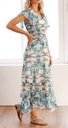 Maxi šaty s potlačou a volánmi Linea Tesini, krémovo-tyrkysová