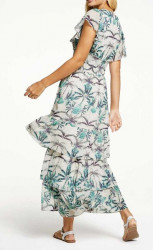 Maxi šaty s potlačou a volánmi Linea Tesini, krémovo-tyrkysová #3