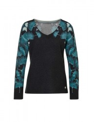 Merino-kašmírový pulóver Création L Premium, petrolejovo-čierny #1