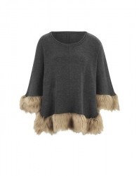 Pletené pončo s umelou kožušinou Ashley Brooke, šedé #1