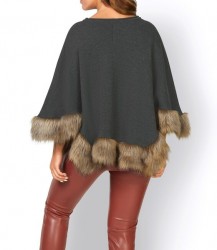 Pletené pončo s umelou kožušinou Ashley Brooke, šedé #3