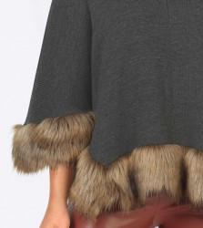 Pletené pončo s umelou kožušinou Ashley Brooke, šedé #5