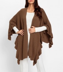 Pletené pončo s volánikmi HEINE, hnedé