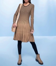 Pletené šaty s plisovaným vzorom HEINE, hnedo-čierna #1