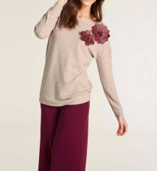 Pleteninové tričko s kvetinami, piesková #4