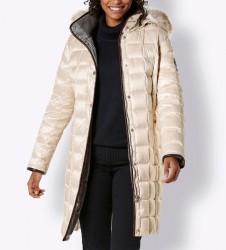 Prešívaný páperový kabát s kapucňou Création L Premium, krémový #2