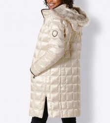 Prešívaný páperový kabát s kapucňou Création L Premium, krémový #3