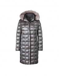 Prešívaný páperový kabát s kapucňou Création L Premium, šedý #1