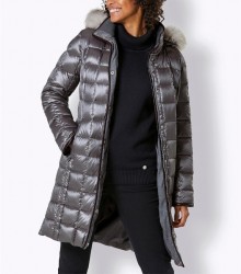 Prešívaný páperový kabát s kapucňou Création L Premium, šedý #2