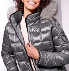 Prešívaný páperový kabát s kapucňou Création L Premium, šedý #5