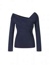 Pulóver s lesklou priadzou a výstrihom Création L, námornícka modrá #1