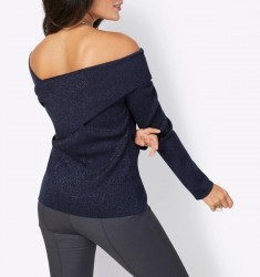 Pulóver s lesklou priadzou a výstrihom Création L, námornícka modrá #3