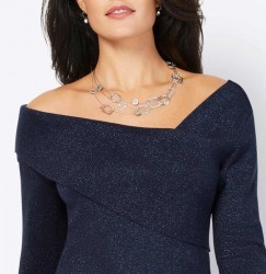 Pulóver s lesklou priadzou a výstrihom Création L, námornícka modrá #4