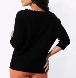 Pulóver s netopierím rukávom a ozdobnými korálkami Création L, čierny #3