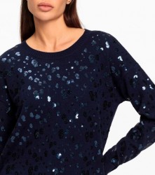 Pulóver s ozdobnými flitrami HEINE, modrý #4