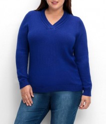 Pulóver s výstrihom do V Sheego, kráľovská modrá
