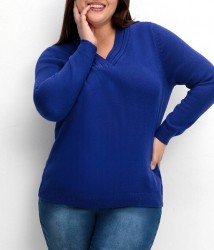 Pulóver s výstrihom do V Sheego, kráľovská modrá #4