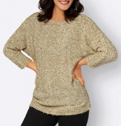 Pulóver zo stužkovej priadze Création L, béžovo-krémový #2