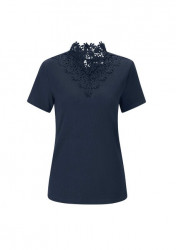 Rebrované tričko s vyšívanou čipkou Linea Tesini, modré #1