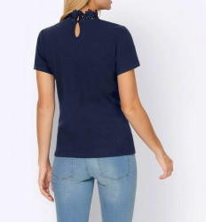 Rebrované tričko s vyšívanou čipkou Linea Tesini, modré #3