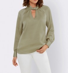 Saténová blúzka s Cut-Outs výrezmi Ashley Brooke, khaki #2
